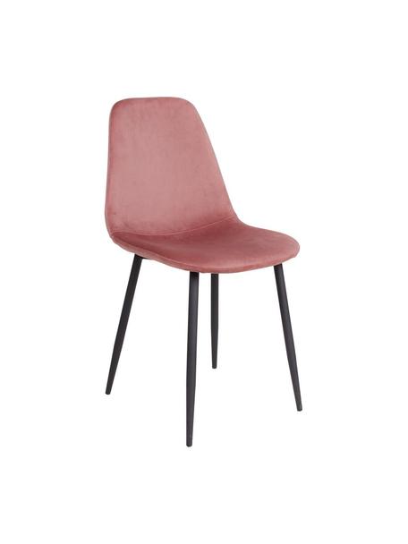 Krzesło tapicerowane z aksamitu Stockholm, Tapicerka: aksamit Dzięki tkaninie w, Nogi: metal lakierowany, Bladoróżowy aksamit, czarny, S 50 x G 47 cm