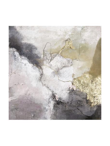 Cuadro en lienzo Freja Secret Life, Dorado, beige, gris, multicolor, An 100 x Al 100 cm