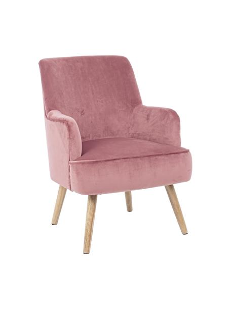 Poltrona in velluto rosa Adeline, Rivestimento: velluto di poliestere, Gambe: legno di quercia, Struttura: legno di pino, Velluto rosa cipria, beige, Larg. 60 x Prof. 67 cm
