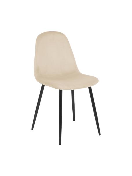 Krzesło tapicerowane z aksamitu Karla, 2 szt., Tapicerka: aksamit (100 % poliester), Nogi: metal malowany proszkowo, Aksamit kremowobiały, S 44 x G 53 cm