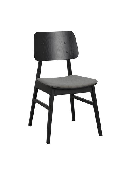 Houten stoelen Nagano met gestoffeerde zitting, 2 stuks, Bekleding: 100 % polyester, Zwart, donkergrijs, B 50 x D 51 cm