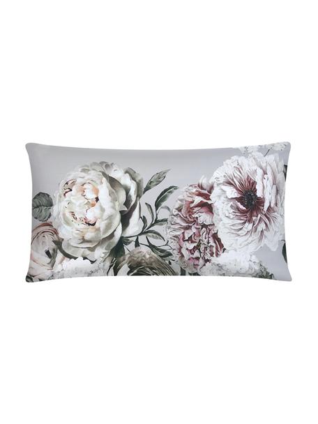 Funda de almohada de satén Blossom, 45 x 85 cm, Gris con estampado floral, An 45 x L 85 cm