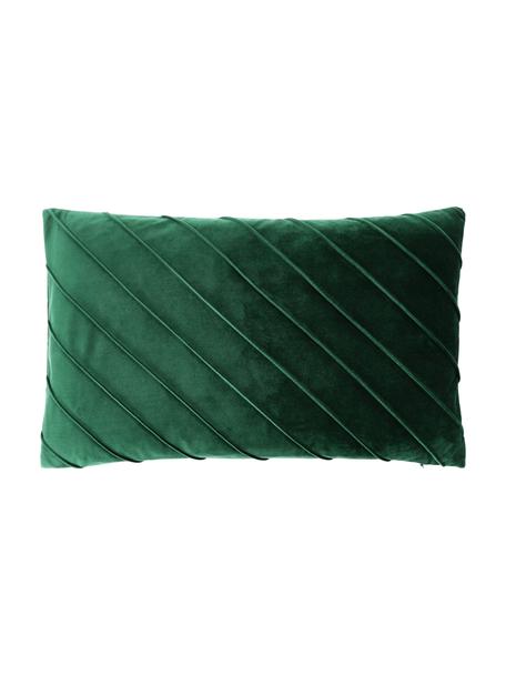 Federa arredo in velluto verde scuro con motivo strutturato Leyla, Velluto (100% poliestere), Verde scuro, Larg. 30 x Lung. 50 cm