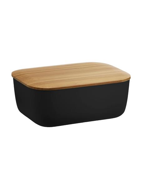 Boîte à pain design avec couvercle en bambou Box-It, Noir, mat, bambou, larg. 16 x haut. 6 x prof. 12 cm