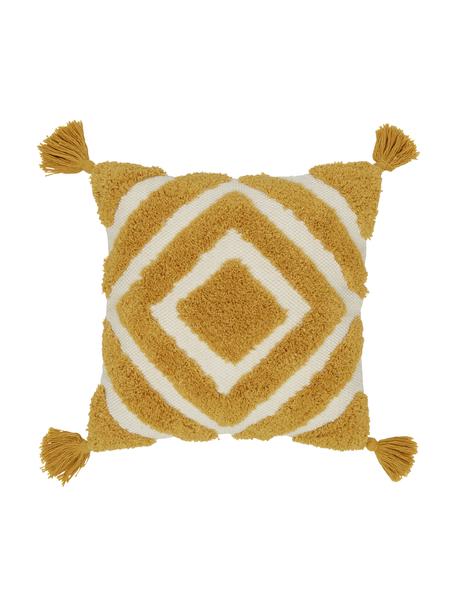 Kissenhülle Karina mit Hoch-Tief-Struktur in Gelb/Cremeweiß, 100% Baumwolle, Cremeweiß, Gelb, B 45 x L 45 cm