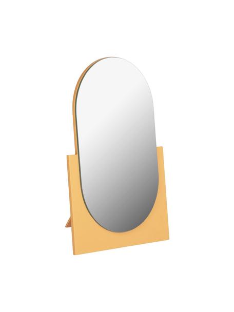 Ovaler Kosmetikspiegel Mica mit gelbem Holzrahmen, Rahmen: Mitteldichte Holzfaserpla, Spiegelfläche: Spiegelglas, Gelb, 17 x 25 cm
