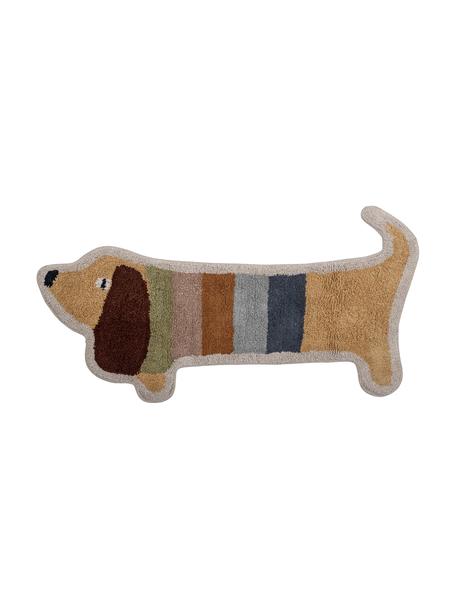 Hoogpolig vloerkleed Charlie in de vorm van een hond, 100% katoen, Beige, meerkleurig, B 50 x L 100 cm