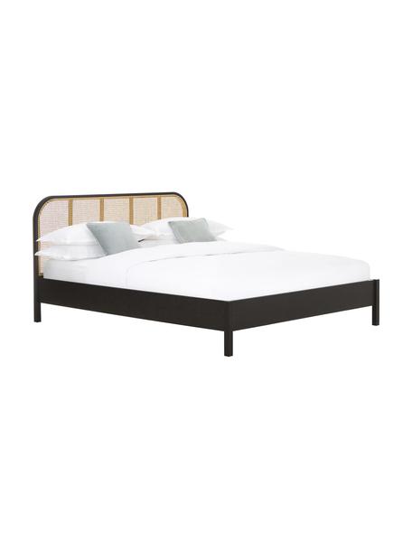 Dřevěná postel s čelem z vídeňské pleteniny Jones, Černá, Š 140 cm, D 200 cm