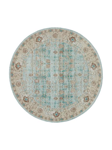 Okrągły ręcznie tkany dywan  szenilowy w stylu vintage Rimini, Turkusowy, taupe, brązowy, we wzór, Ø 120 cm (Rozmiar S)