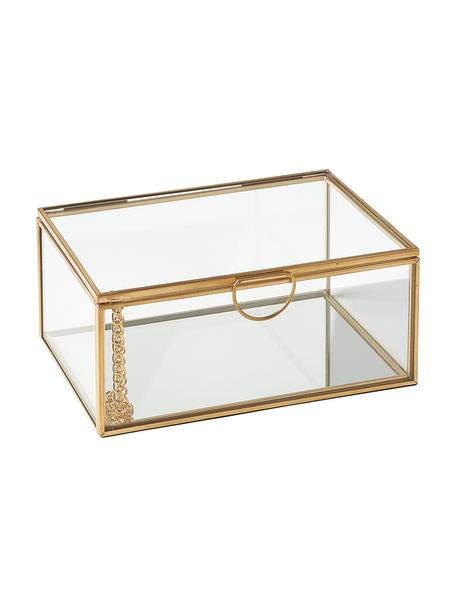 Opbergdoos Lirio van glas, Frame: gecoat metaal, Transparant, messingkleurig, B 14 x H 10 cm