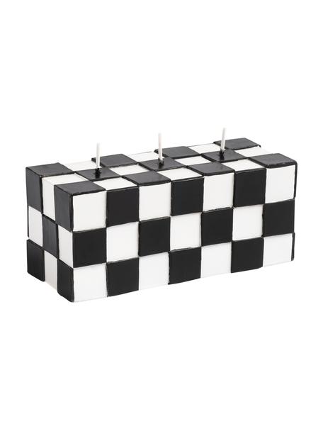 3-lonts kaars Tile met tegeleffect in zwart, Was, Zwart, wit, B 14 x H 6 cm