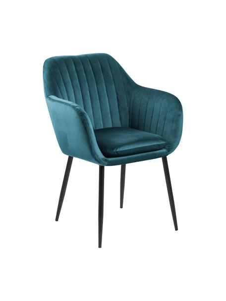 Chaise en velours rembourrée Emilia, Velours bleu-vert, noir, larg. 57 x prof. 59 cm