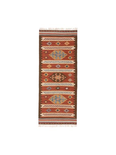 Ręcznie tkany chodnik kilim z wełny Zohra, Odcienie czerwonego, S 80 x D 200 cm