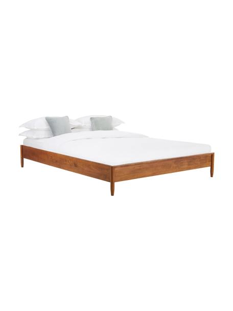 Łóżko z litego drewna sosnowego bez zagłówka Windsor, Lite drewno sosnowe z certyfikatem FSC, Ciemne drewno sosnowe, S 140 x D 200 cm