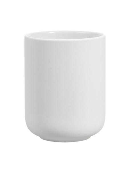 Kubek na szczoteczki z kamionki Ume, Ceramika pokryta miękką w dotyku powłoką (tworzywo sztuczne), Biały, matowy, Ø 8 x W 10 cm