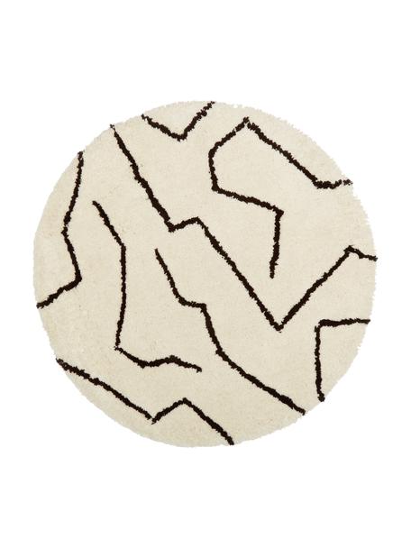 Runder Hochflor-Teppich Davin in Cremefarben, handgetuftet, Flor: 100% Polyester-Mikrofaser, Creme, Ø 120 cm (Größe S)