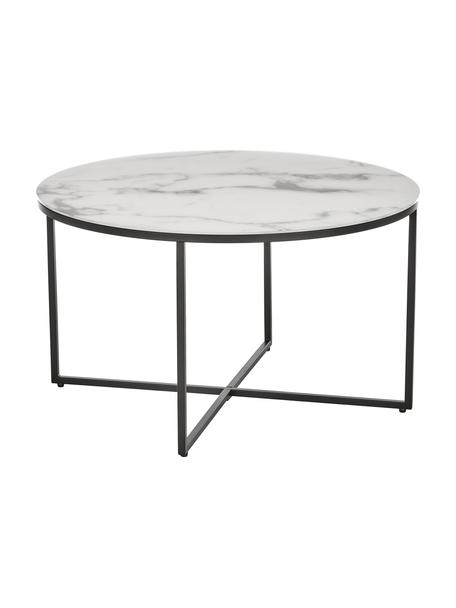 Tavolino rotondo da salotto con piano in vetro effetto marmo Antigua, Struttura: acciaio verniciato a polv, Bianco marmorizzato, Ø 80 x Alt. 45 cm