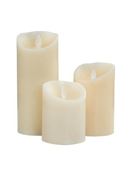 Velas LED Glowing Flame, 3 uds., Parafina, plástico, Crema, Set de diferentes tamaños