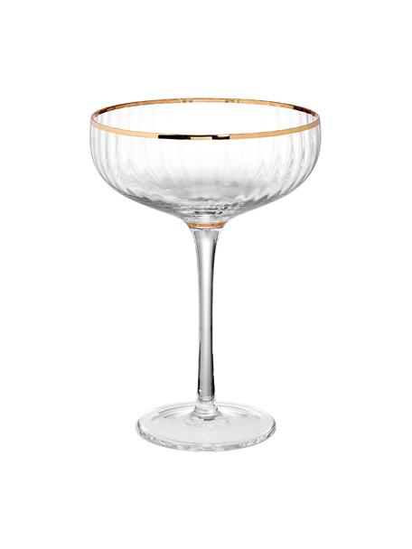 Champagnerschalen Golden Twenties mit Goldrand, extra groß, 400 ml , 2 Stück, Glas, Transparent, Goldfarben, Ø 13 x H 19 cm, 400 ml