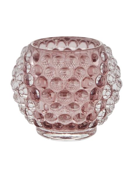 Portavelas artesanal Doria, Vidrio, Rosa, Ø 9 x Al 8 cm