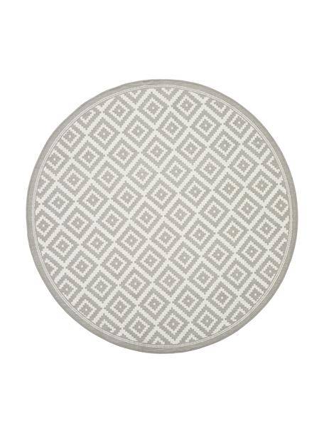 Vzorovaný okrúhly koberec do interiéru/exteriéru Miami, 86 % polypropylén, 14 % polyester, Biela, sivá, Ø 200 cm (veľkosť L)