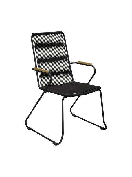 Sillas con reposabrazos de exterior Bois, 2 uds., Asiento: cuerda recubierta, Estructura: metal pintado, Reposabrazos: teca, Negro, teca, An 60 x F 63 cm
