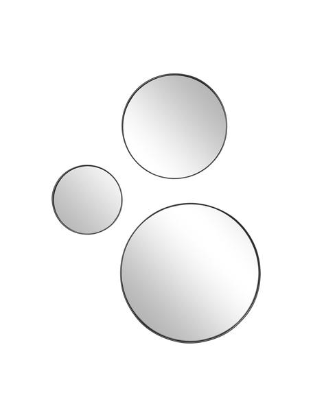 Miroirs muraux ronds avec cadre noir Lacie, 3 élém., Noir, Lot de différentes tailles