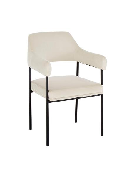 Krzesło z podłokietnikami z aksamitu Zoe, Tapicerka: aksamit (poliester) Dzięk, Kremowobiały aksamit, S 56 x G 62 cm