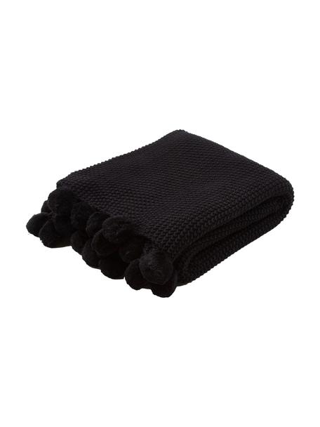 Pletená deka s brmbolcami Molly, Čierna