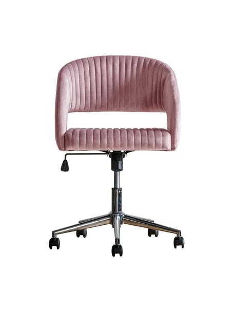 Chaise de bureau pivotante en velours Murray, hauteur ajustable, Velours rose, couleur chrome, larg. 56 x prof. 52 cm
