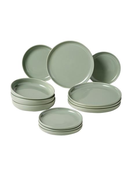 Sada porcelánového nádobí Nessa, pro 4 osoby (12 dílů), Vysoce kvalitní porcelán, Šalvějově zelená, Pro 4 osoby (12 dílů)