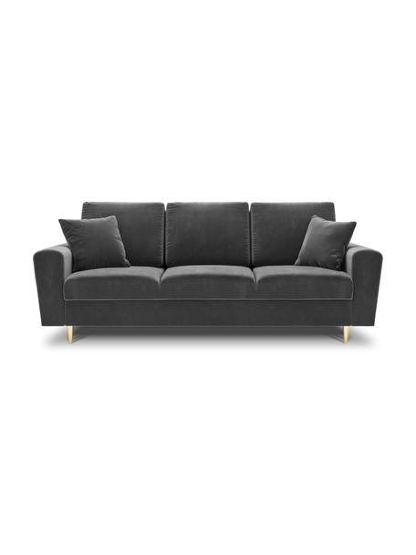 Canapé d'angle 3 places en velours avec rangement Moghan, Velours gris clair, couleur dorée, larg. 235 x prof. 100 cm