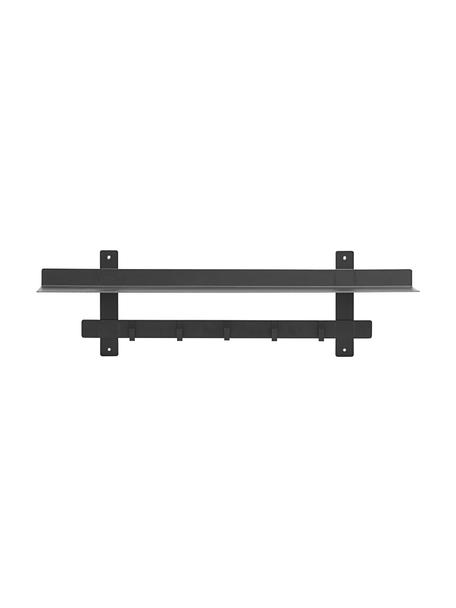 Metall-Wandregal Tag mit 5 Haken, Metall, beschichtet, Schwarz, B 80 x H 23 cm