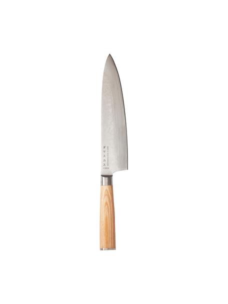 Couteau de chef Hattasan Damas, Bois clair, couleur argentée, long. 33 cm