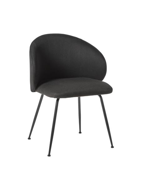 Gestoffeerde stoelen Luisa, 2 stuks, Bekleding: 100% polyester Met 20.000, Poten: gepoedercoat metaalkleuri, Geweven stof zwart, zwart, B 59 x D 58 cm