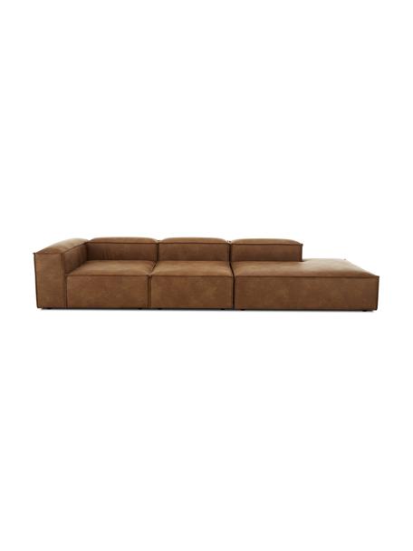 Méridienne modulable XL en cuir recyclé Lennon, Cuir brun, larg. 357 x prof. 119 cm, dossier à gauche