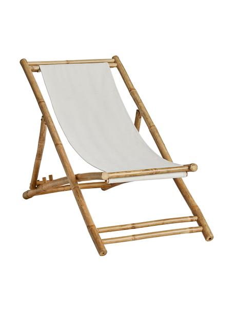 Inklapbare bamboehouten ligstoel Mandisa, Frame: bamboehout, Frame: bamboehoutkleurig. Bespanning: off-white, B 112 x H 80 cm