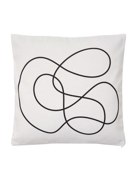 Kussenhoes Laleh met abstracte print, 100% biokatoen, GOTS-gecertificeerd, Wit, zwart, B 45 x L 45 cm