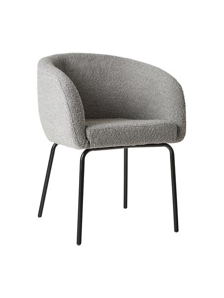 Bouclé fauteuils Alani in grijs, 2 stuks, Bekleding: 80 % polyester, 20 % acry, Poten: gepoedercoat metaal, Bouclé grijs, zwart, B 58 x H 78 cm