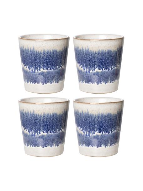 Tazas artesanales pequeñas 70's, 4 uds., estilo retro, Gres, Azul, blanco, Ø 8 x Al 8 cm, 180 ml