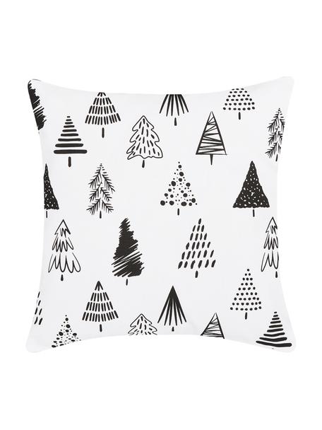 Kissenhülle Scandi mit Weihnachtsbäumen in Schwarz/Weiß, Baumwolle, Weiß, Schwarz, B 40 x L 40 cm