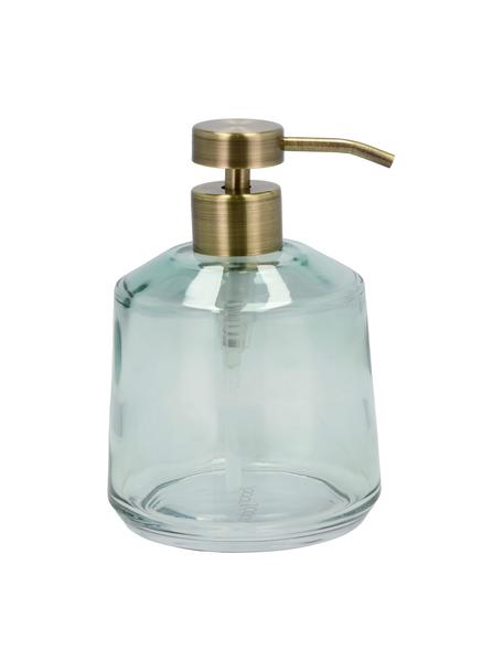 Seifenspender Vintage aus Glas, Behälter: Glas, Pumpkopf: Kunststoff, Hellgrün, Messingfarben, Ø 10 x H 15 cm