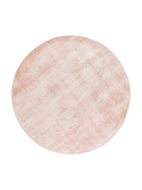 Rond handgeweven viscose vloerkleed Jane in roze, Onderzijde: 100% katoen, Lichtroze, Ø 150 cm (maat M)