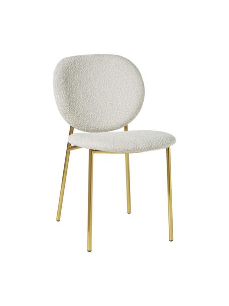 Bouclé gestoffeerde stoelen Ulrica, 2 stuks, Bekleding: bouclé (100 % polyester) , Poten: gecoat metaal, Bouclé wit, goudkleurig, B 47 x D 61 cm