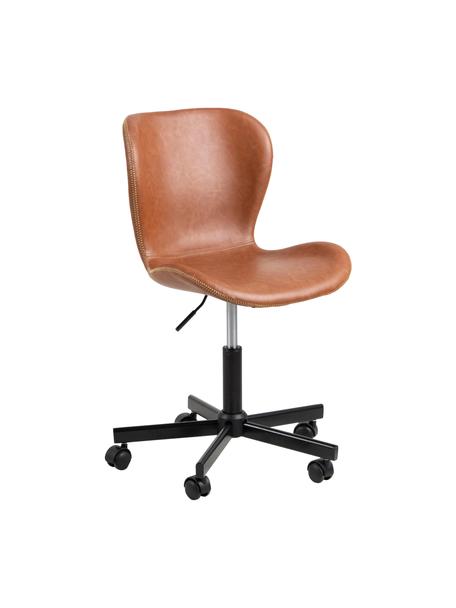 Sedia da scrivania in similpelle Batilda, regolabile in altezza, Rivestimento: similpelle (poliuretano) , Gambe: legno di caucciù, laccato, Struttura: metallo verniciato a polv, Ruote: plastica, Similpelle color cognac, Larg. 55 x Prof. 54 cm
