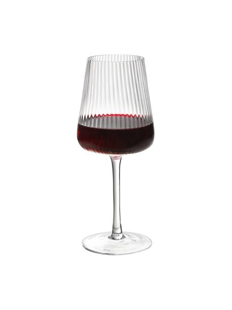 Copas de vino tinto artesanales con relieves Cami, 4 uds., Vidrio soplado artesanalmente, Transparente, Ø 9 x Al 24 cm