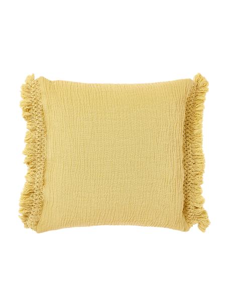 Bavlněný povlak na polštář s třásněmi Piera, 100 % bavlna, Hořčicově žlutá, Š 45 cm, D 45 cm