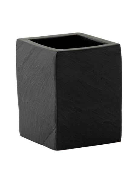 Kelímek na zubní kartáčky v břidlicovém vzhledu Slate, Polyresin v břidlicovém vzhledu, Černá, Š 8 cm, V 10 cm