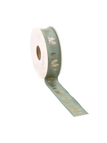 Nastro regalo Fir, Poliestere, Verde salvia, dorato, Larg. 3 x Lung. 1500 cm