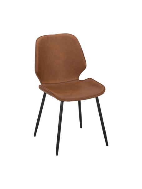 Imitatieleren gestoffeerde stoelen Louis, 2 stuks, Bekleding: kunstleer (65% polyethyle, Poten: gepoedercoat metaal, Kunstleer cognackleurig, B 44 x D 58 cm